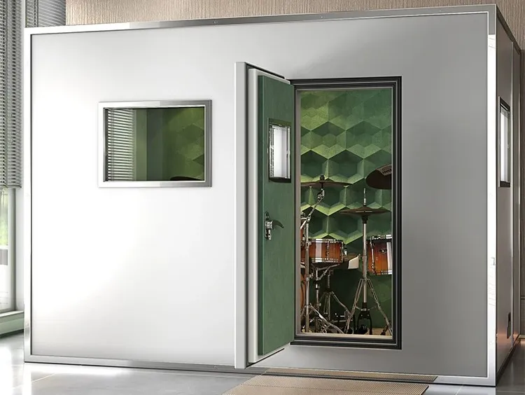 Inside the soundproofed Drumbox drum practice room